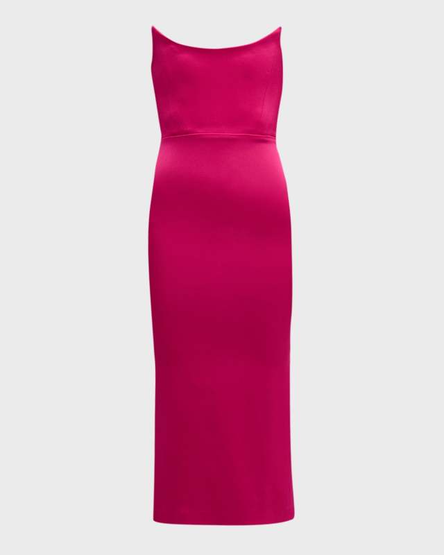 Satin Crepe Curved Strapless Midi Dress